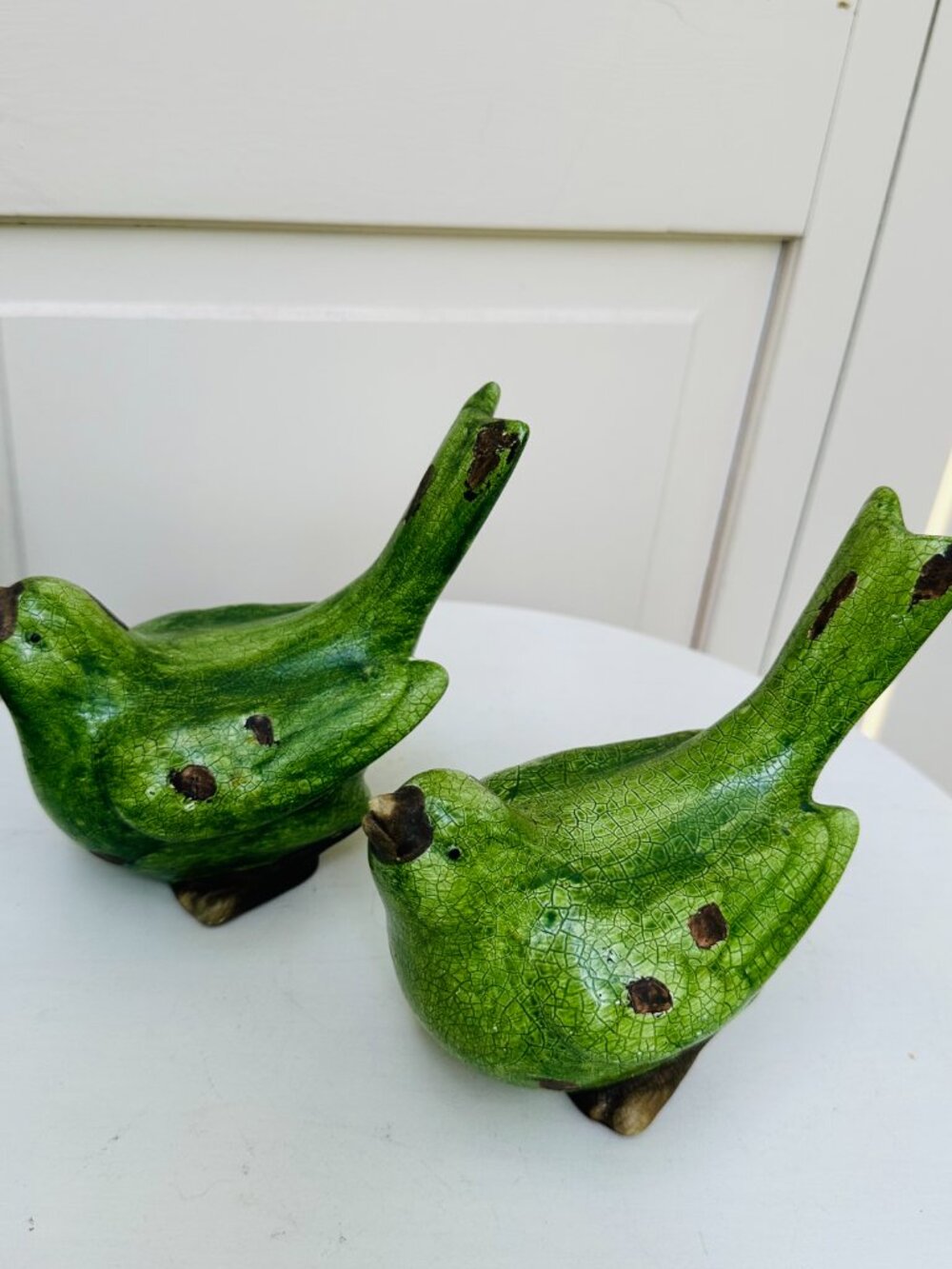 Pier 1 Green Crackle Glaze Bird Figurines Set Cottagecore Farmhouse Decor - Picture 5 of 14